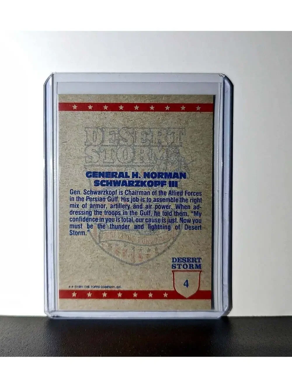 General H. Norman Schwarzkopf 1991 Topps Desert Storm #4 Card - Picture 2 of 10